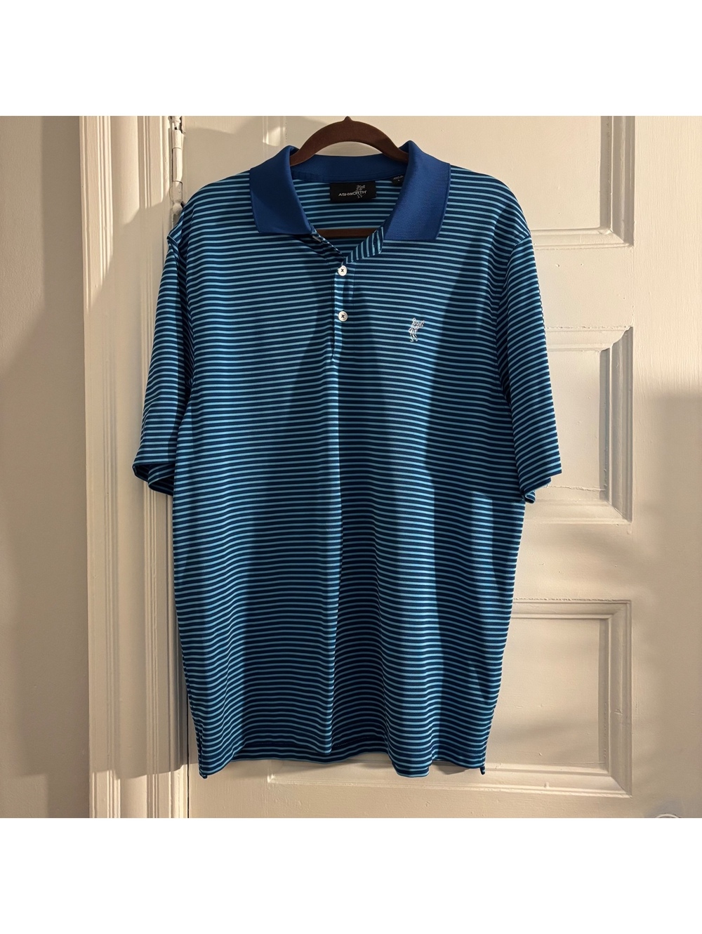 Men's Blue Striped Collar Polo Shirt - Size L